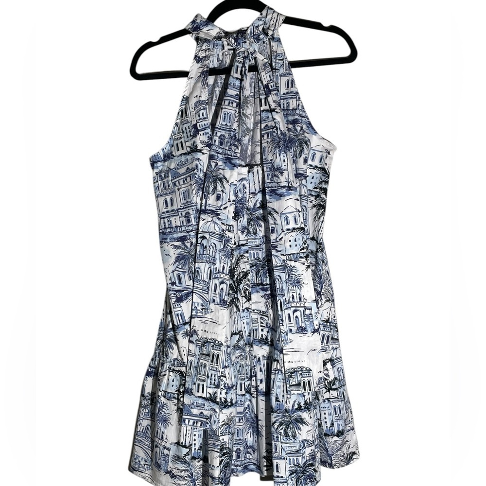 Calypso St. Barth Blue White Halter Cotton Mini Dress Sz Medium Tropical Resort - Picture 5 of 16